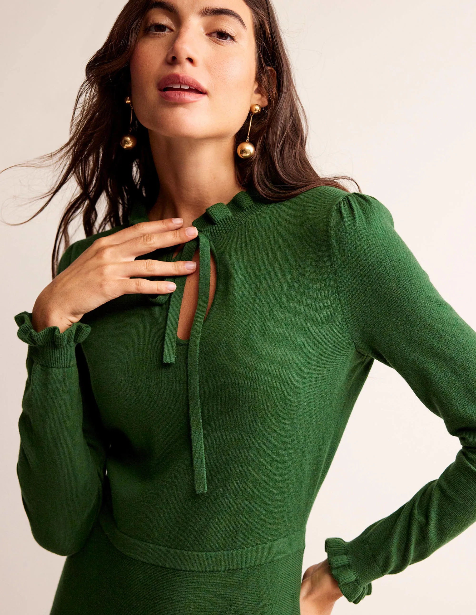 Ruffle-Detail Dress-Amazon Green