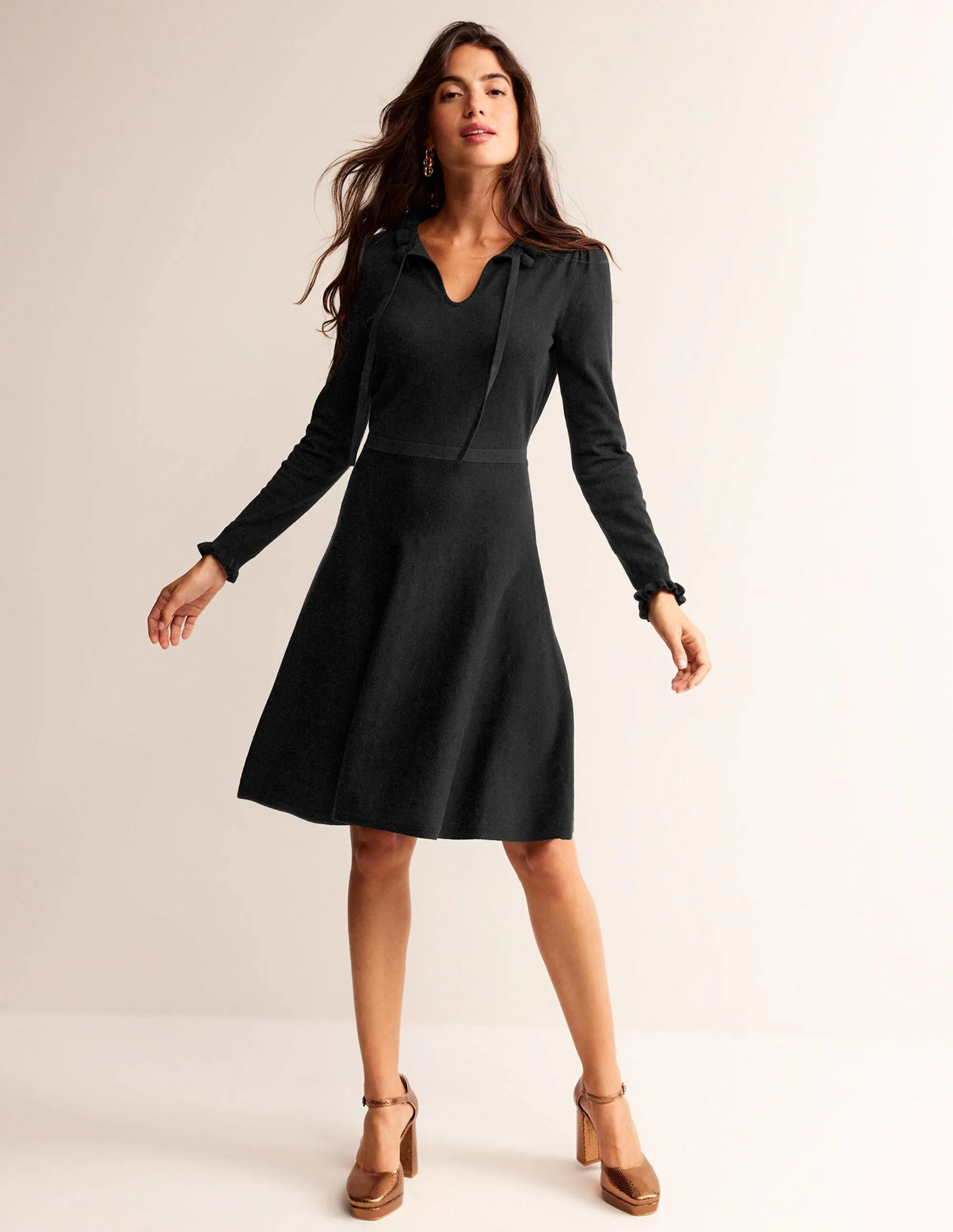 Ruffle-Detail Dress-Black