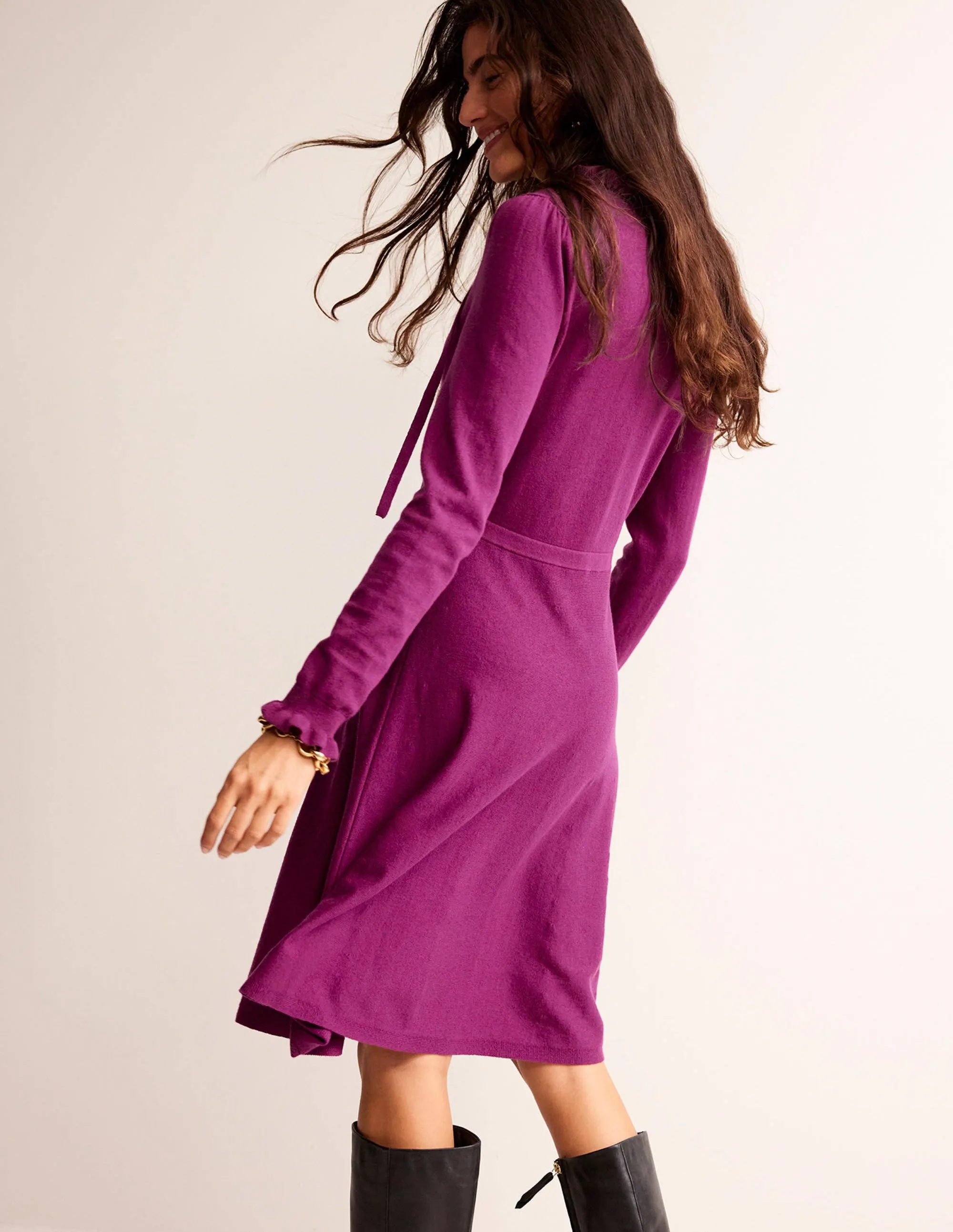 Ruffle-Detail Dress-Damson Berry