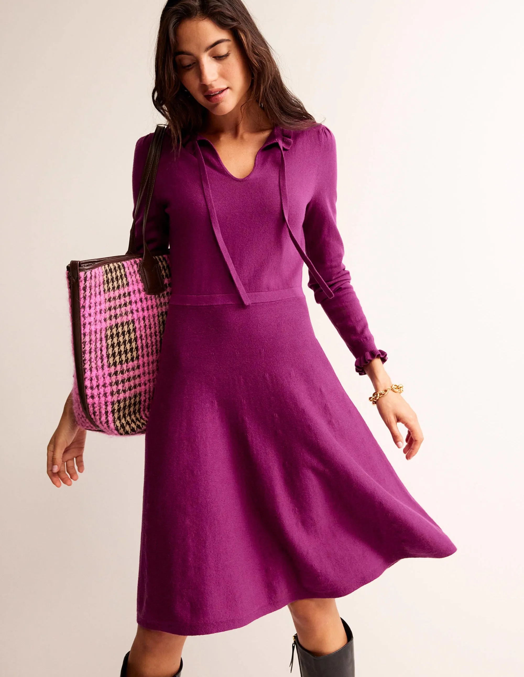 Ruffle-Detail Dress-Damson Berry