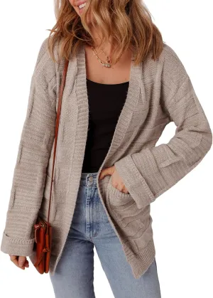 SHEWIN Women's Open Front Lightweight Cardigan Casual Long Sleeve Knit Loose Sweaters Outwear