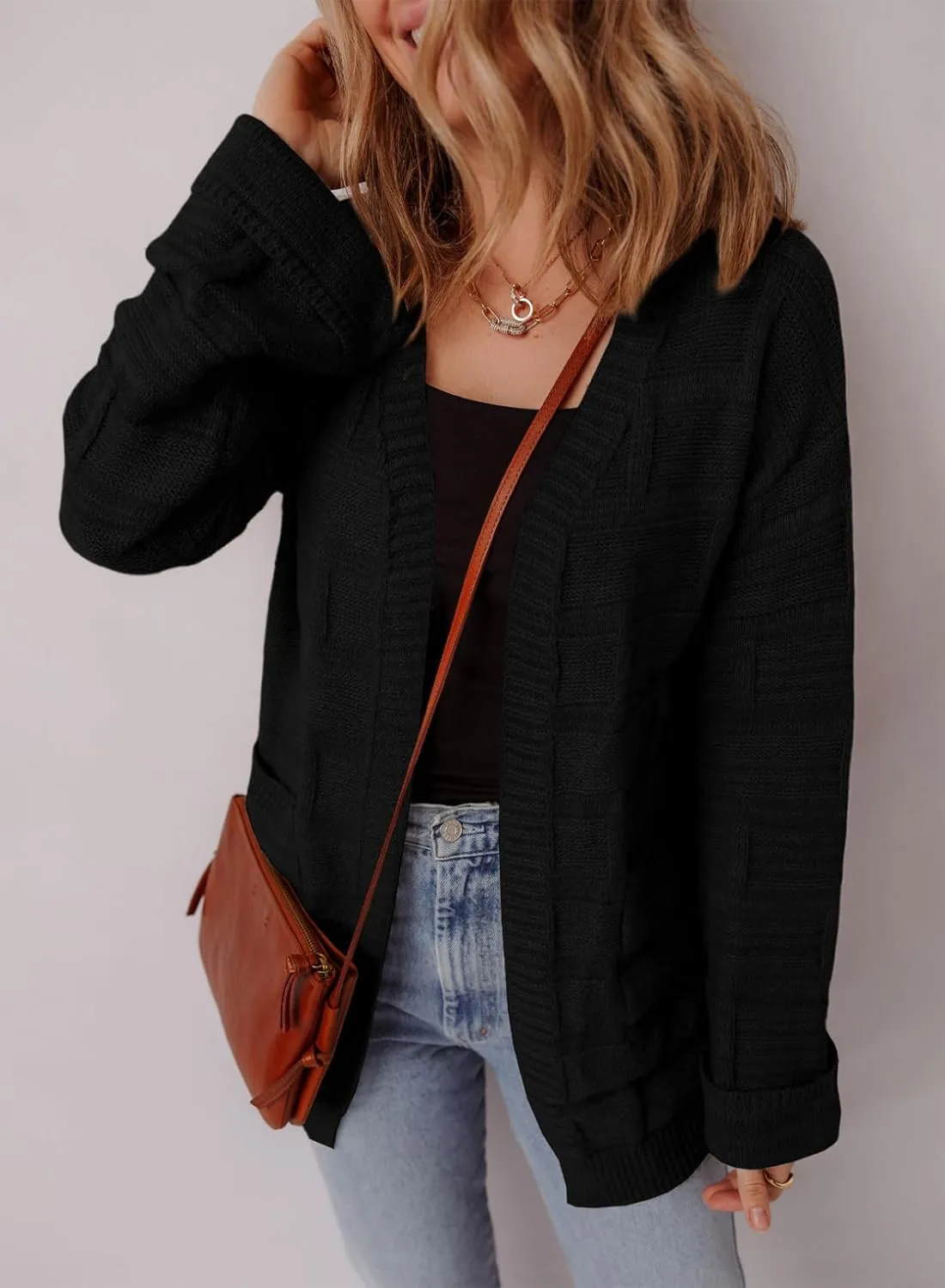 SHEWIN Women's Open Front Lightweight Cardigan Casual Long Sleeve Knit Loose Sweaters Outwear