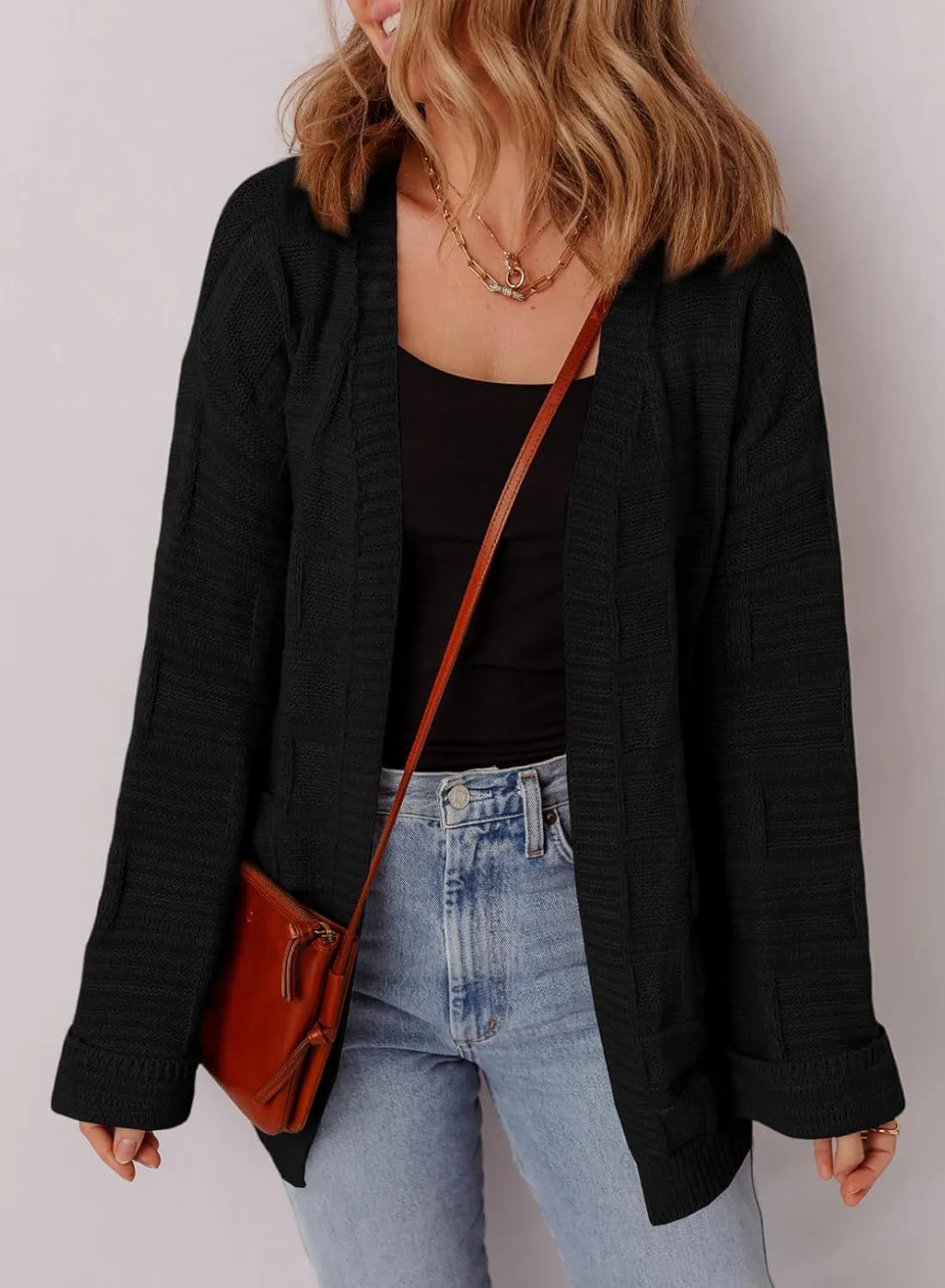 SHEWIN Women's Open Front Lightweight Cardigan Casual Long Sleeve Knit Loose Sweaters Outwear