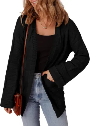 SHEWIN Women's Open Front Lightweight Cardigan Casual Long Sleeve Knit Loose Sweaters Outwear