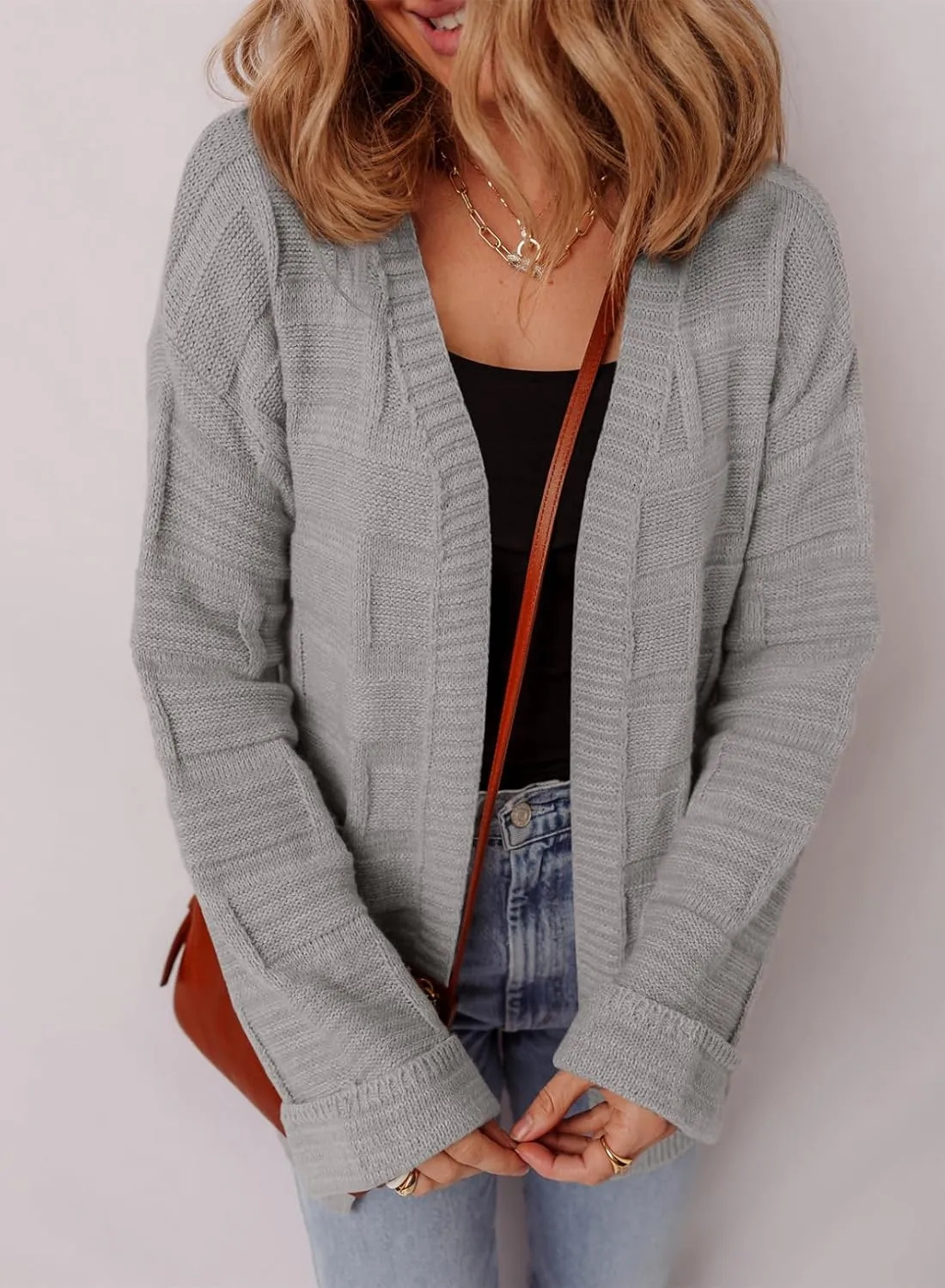 SHEWIN Women's Open Front Lightweight Cardigan Casual Long Sleeve Knit Loose Sweaters Outwear