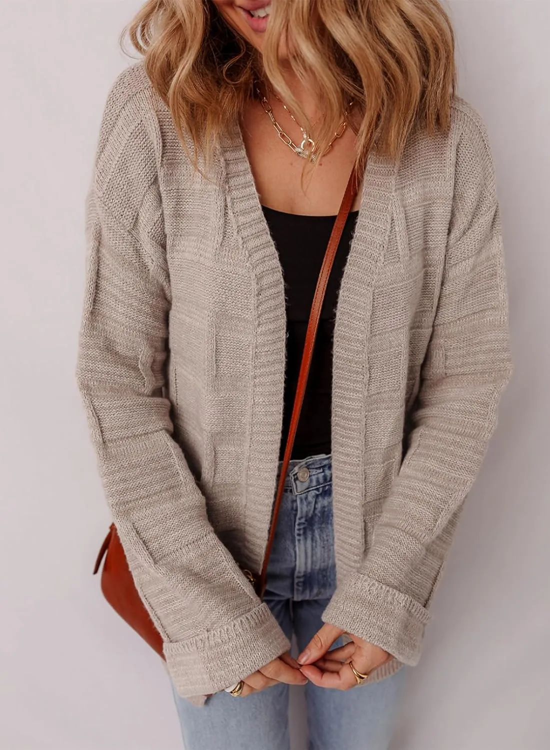 SHEWIN Women's Open Front Lightweight Cardigan Casual Long Sleeve Knit Loose Sweaters Outwear