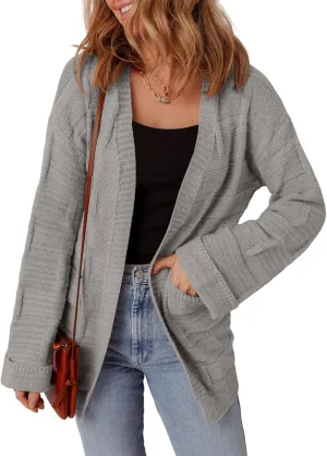 SHEWIN Women's Open Front Lightweight Cardigan Casual Long Sleeve Knit Loose Sweaters Outwear