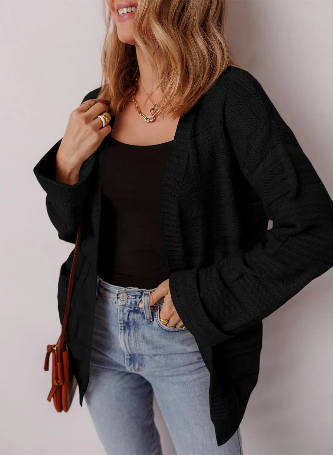 SHEWIN Women's Open Front Lightweight Cardigan Casual Long Sleeve Knit Loose Sweaters Outwear