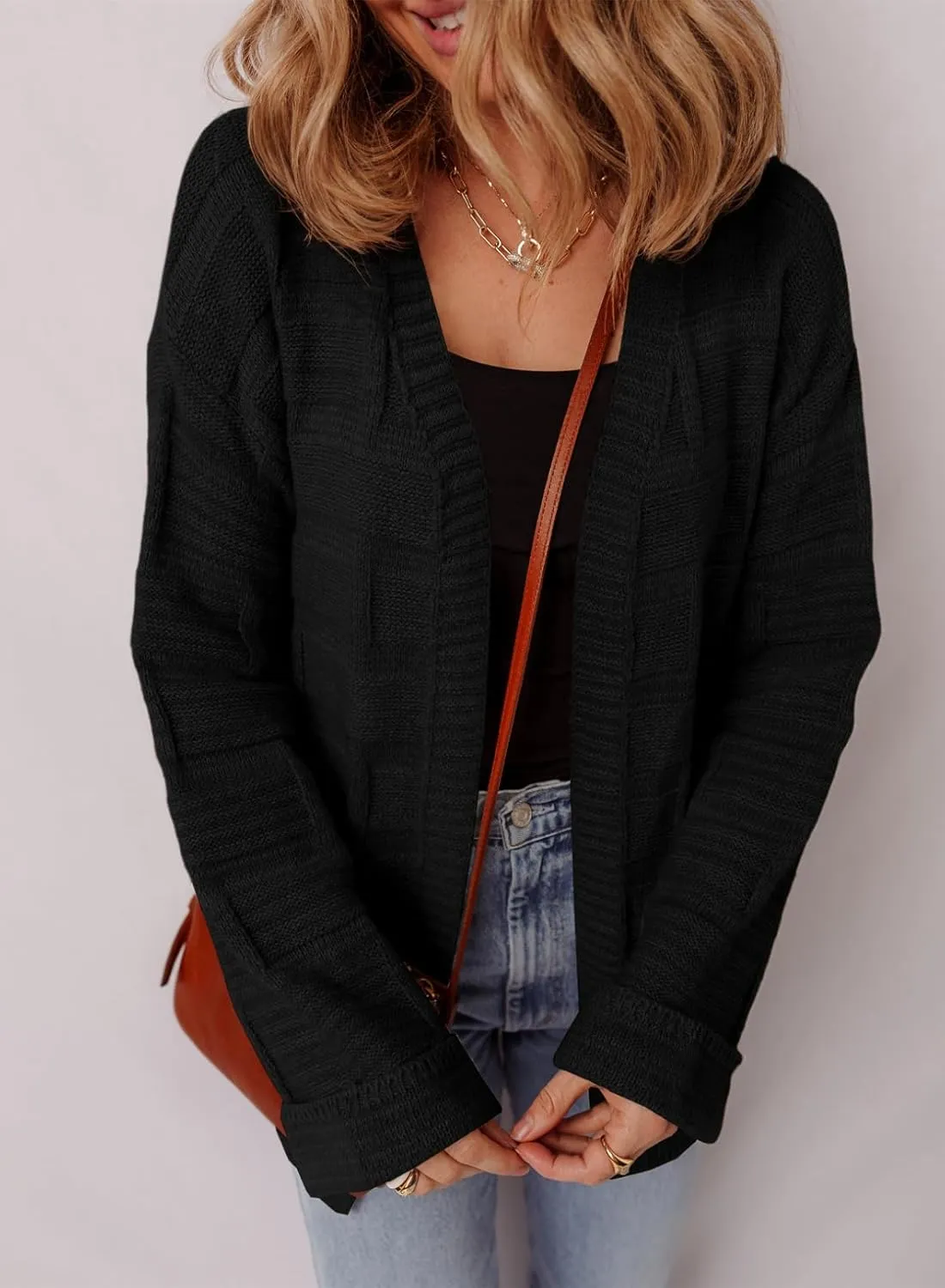 SHEWIN Women's Open Front Lightweight Cardigan Casual Long Sleeve Knit Loose Sweaters Outwear