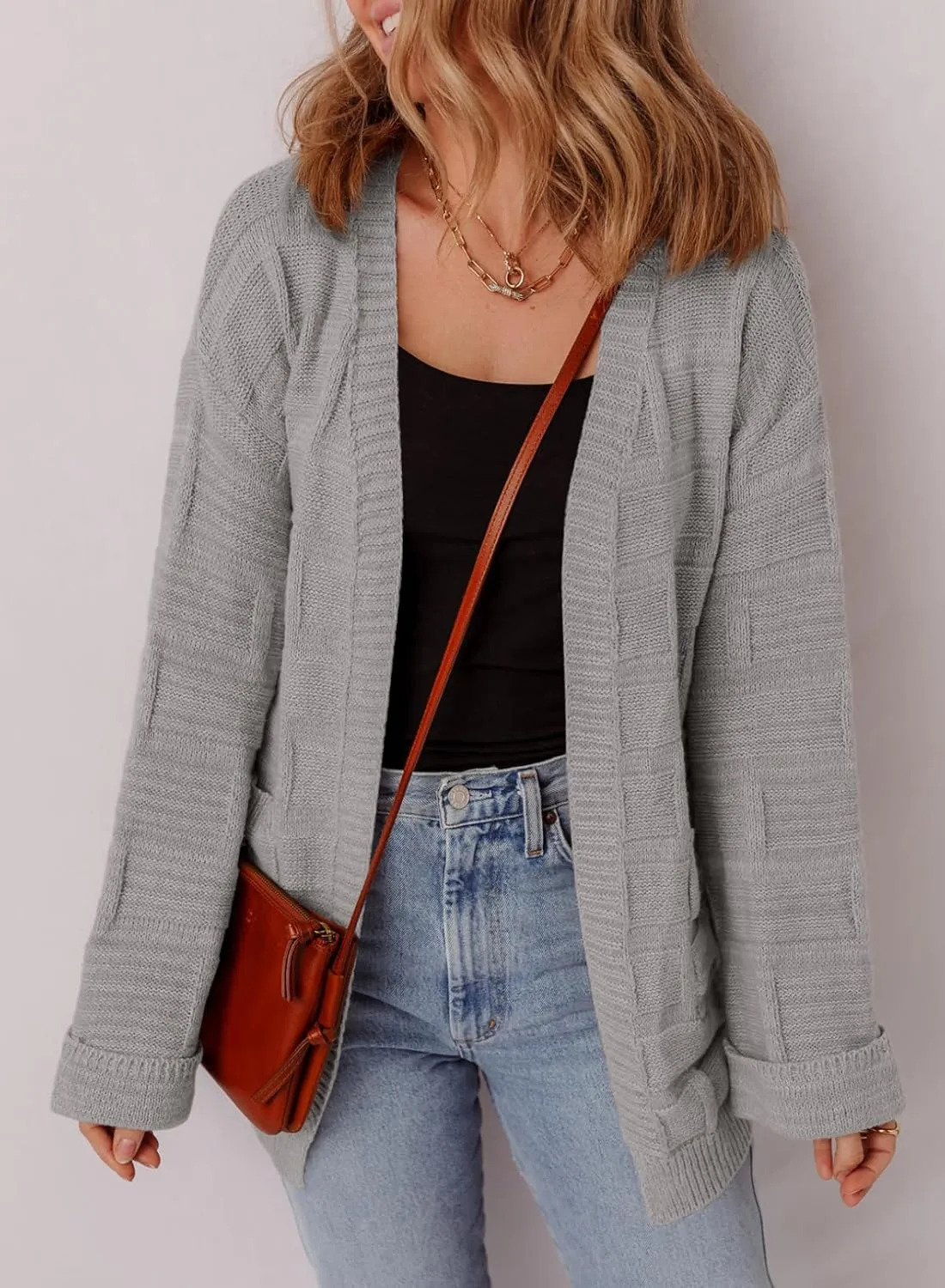 SHEWIN Women's Open Front Lightweight Cardigan Casual Long Sleeve Knit Loose Sweaters Outwear