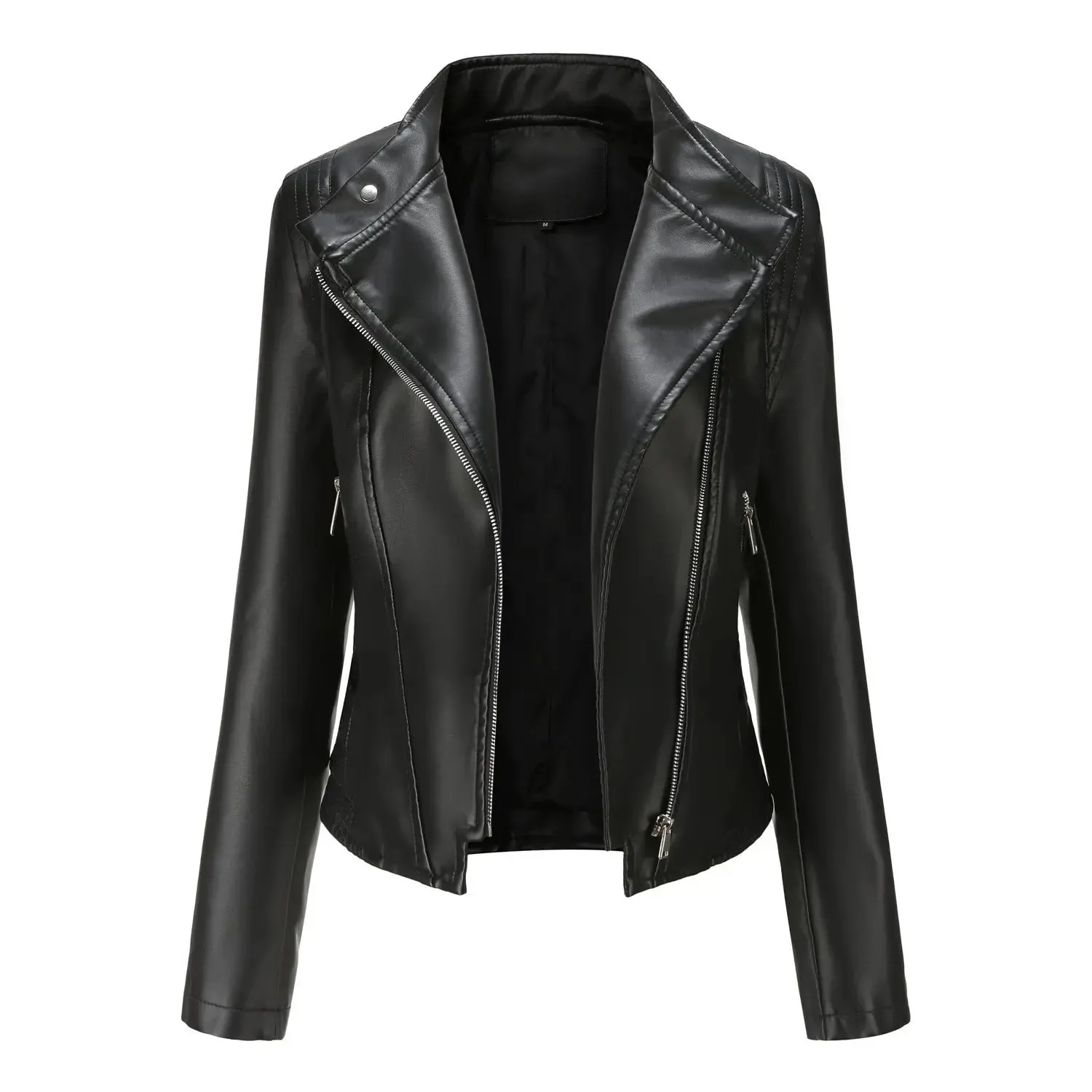 Slim Fit PU Leather Coat