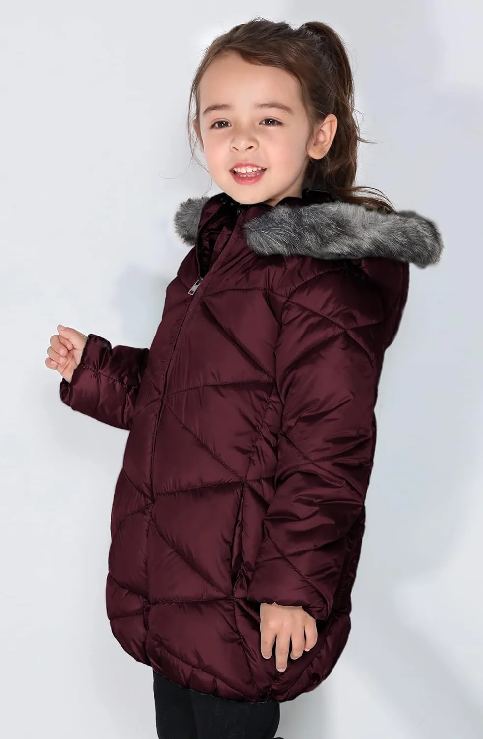 SOLOCOTE Girls Winter Coats Hooded Sherpa Lined Lightweight Jacket Thick Warm Puffy Waterproof Windproof Cotton Shiny Jackets