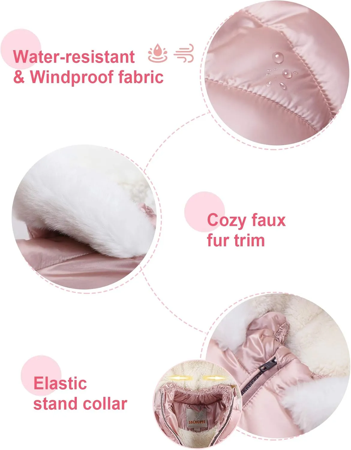 SOLOCOTE Girls Winter Coats Hooded Sherpa Lined Lightweight Jacket Thick Warm Puffy Waterproof Windproof Cotton Shiny Jackets
