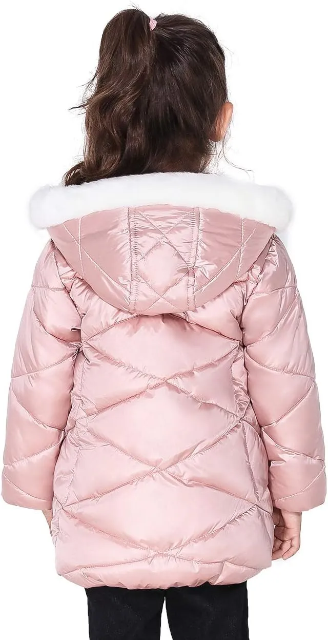 SOLOCOTE Girls Winter Coats Hooded Sherpa Lined Lightweight Jacket Thick Warm Puffy Waterproof Windproof Cotton Shiny Jackets