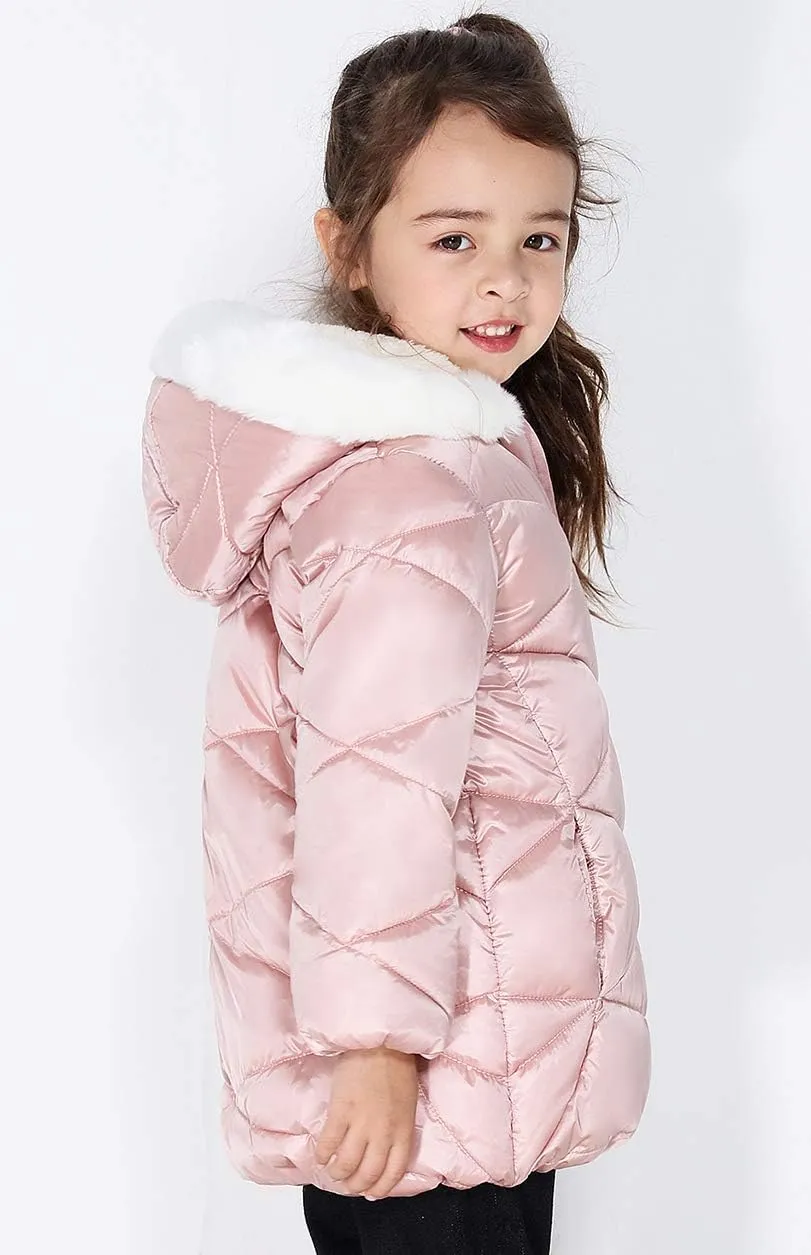 SOLOCOTE Girls Winter Coats Hooded Sherpa Lined Lightweight Jacket Thick Warm Puffy Waterproof Windproof Cotton Shiny Jackets