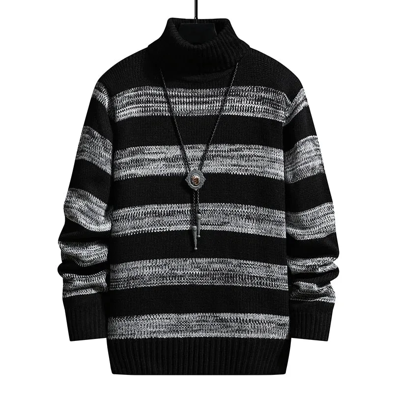 Stretwear Casual sweater High-Neck Striped Slim Fit Knittwear