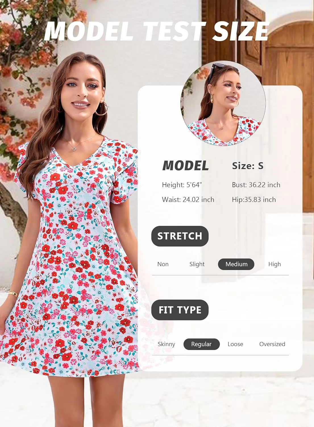 Summer Dresses for Women 2025 Casual Ruffle Sleeves Mini Dress Sundresses Floral Boho Beach Dresses with Pockets