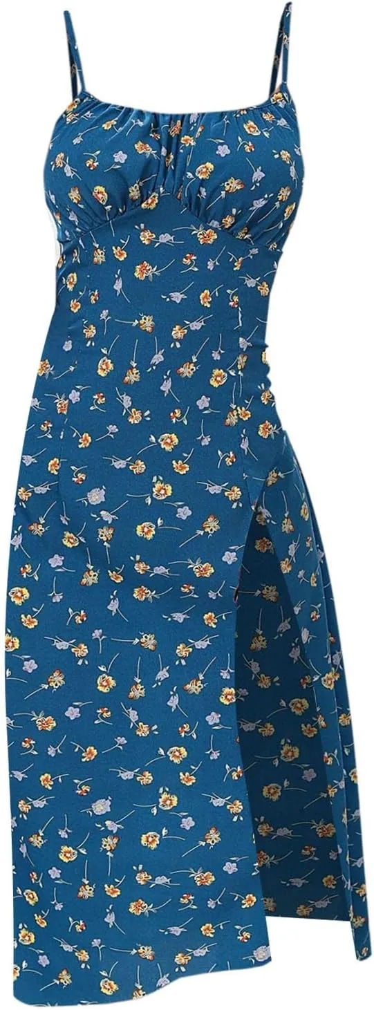 Summer Dresses for Women 2025 Trendy Spaghetti Strap Polka Dot Midi Dress Sexy Sleeveless Slit Beach Boho Sundresses