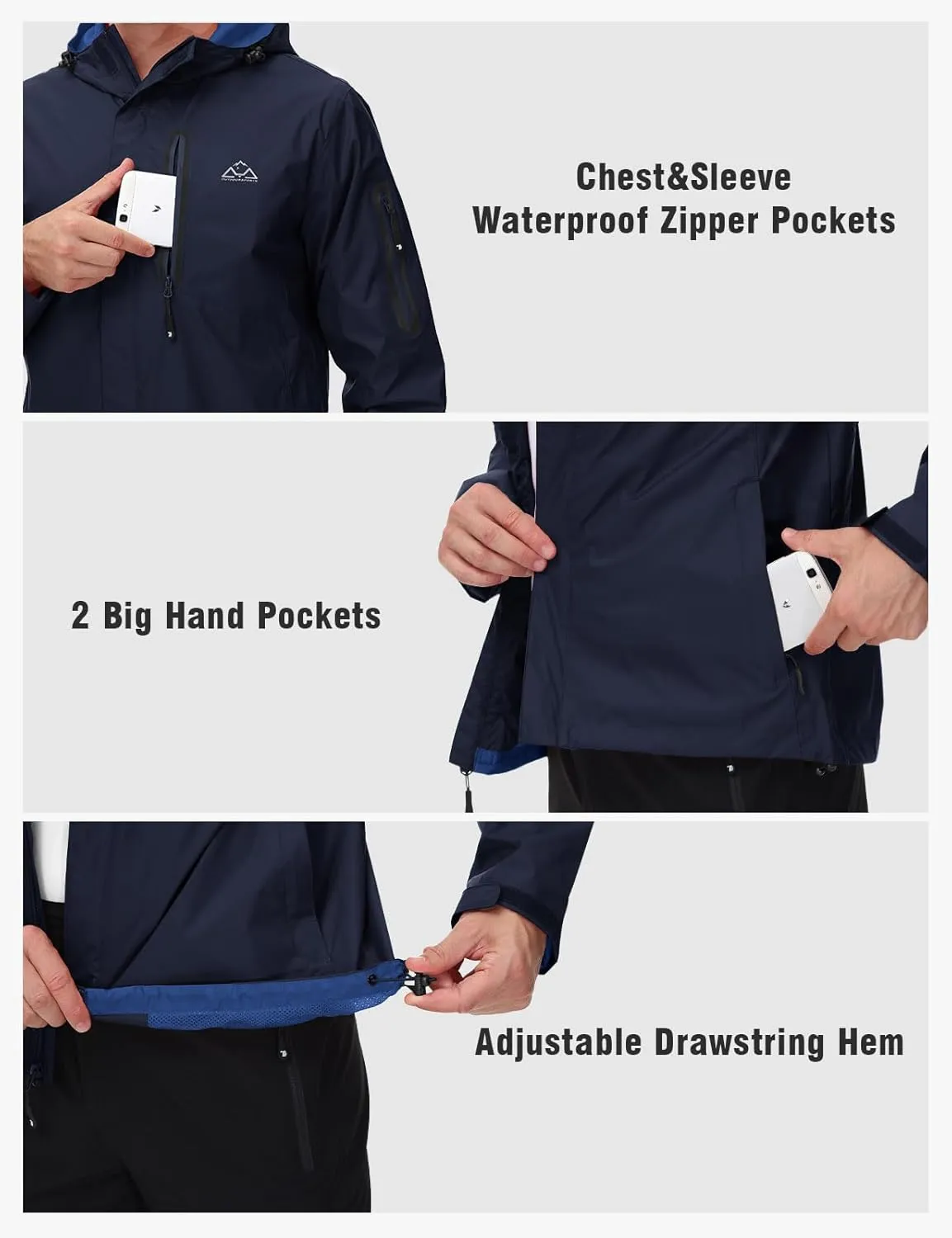 TBMPOY Men's Lightweight Rain Jackets Waterproof Raincoat with Hood Running Cycling Hiking Outdoor Windbreaker
