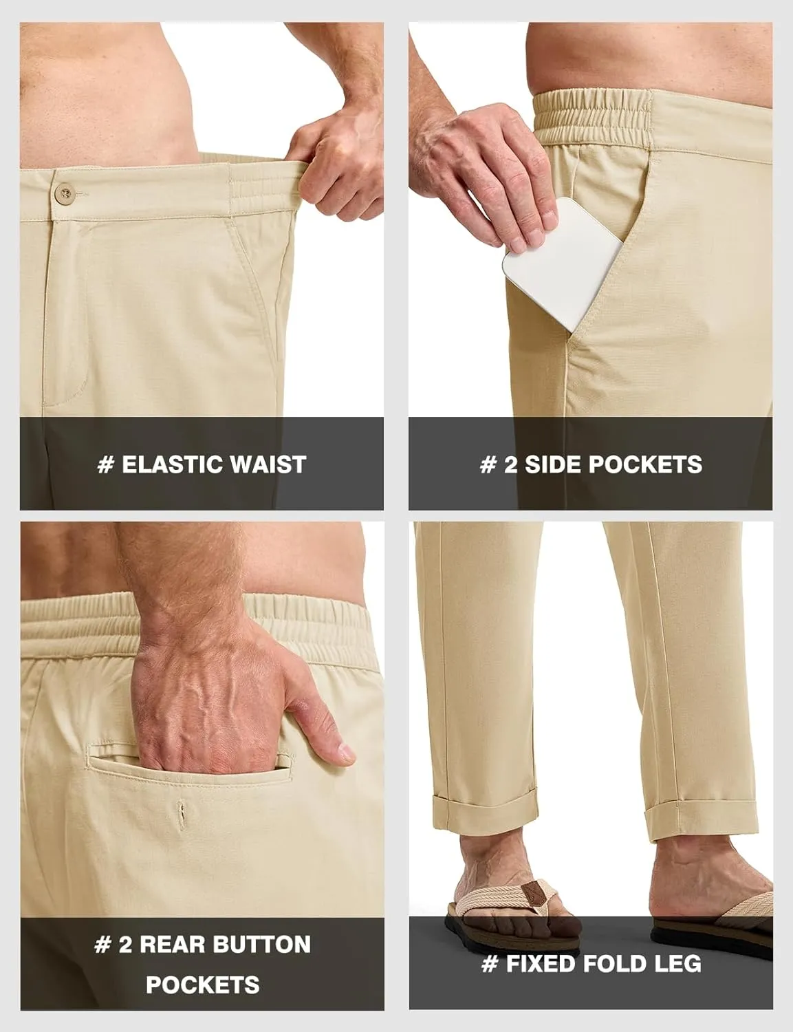 TBMPOY Mens Linen Pants Casual Lightweight Beach Summer Pants Elastic Waist Slim Fit Trousers