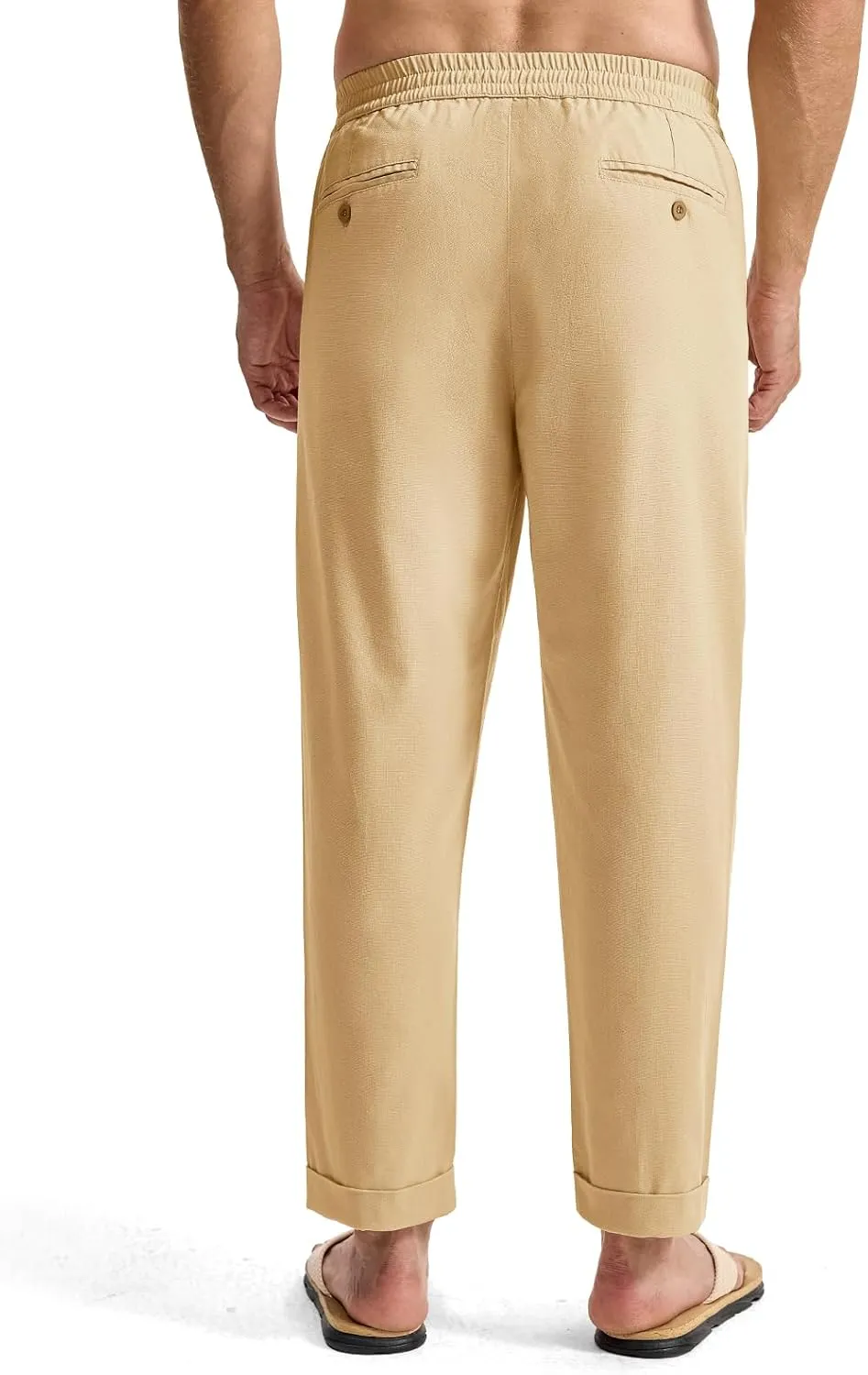 TBMPOY Mens Linen Pants Casual Lightweight Beach Summer Pants Elastic Waist Slim Fit Trousers