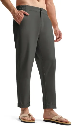 TBMPOY Mens Linen Pants Casual Lightweight Beach Summer Pants Elastic Waist Slim Fit Trousers