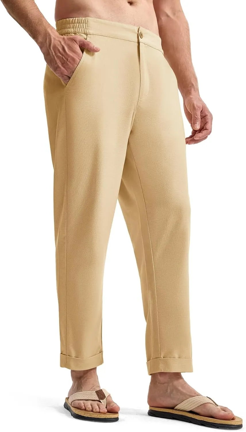 TBMPOY Mens Linen Pants Casual Lightweight Beach Summer Pants Elastic Waist Slim Fit Trousers