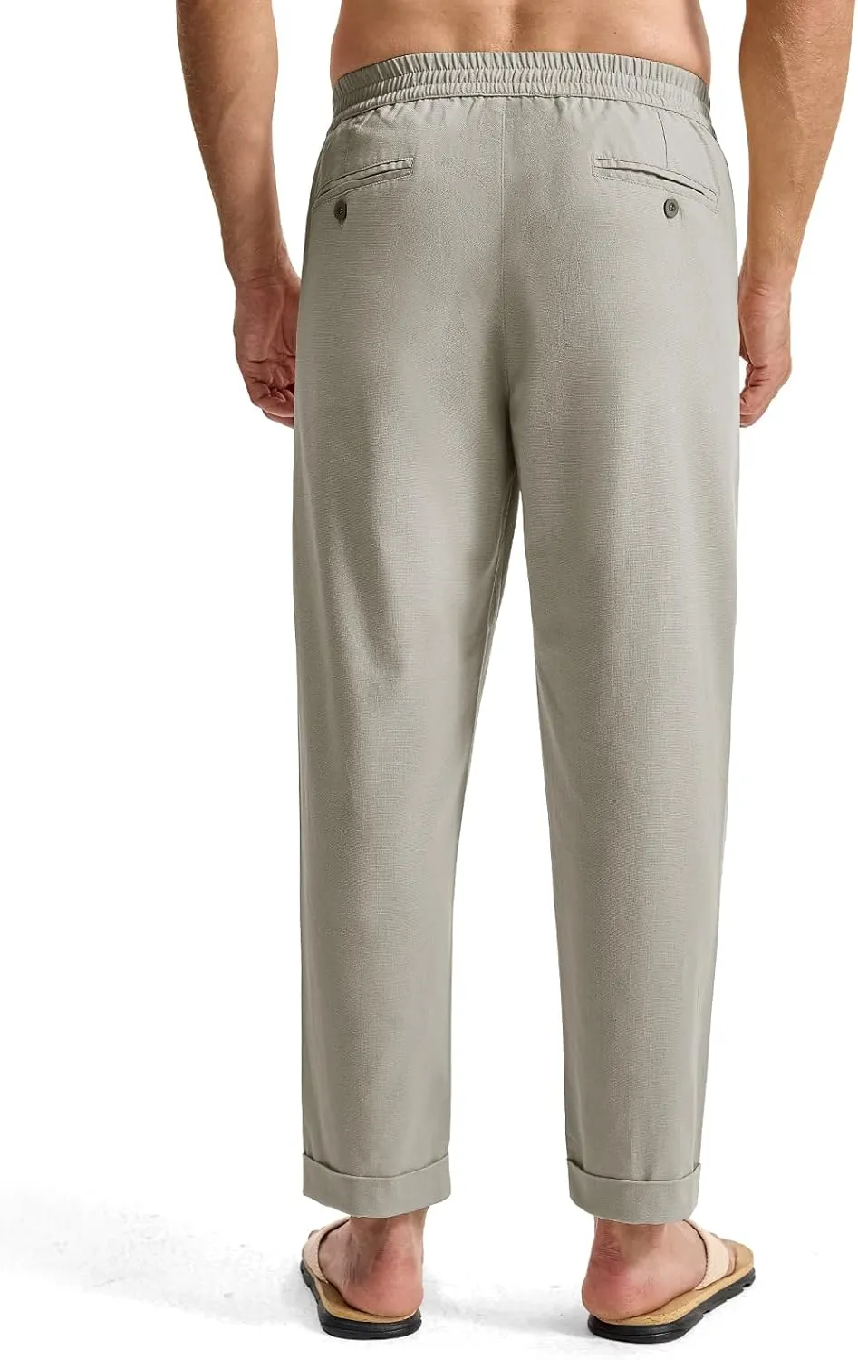 TBMPOY Mens Linen Pants Casual Lightweight Beach Summer Pants Elastic Waist Slim Fit Trousers