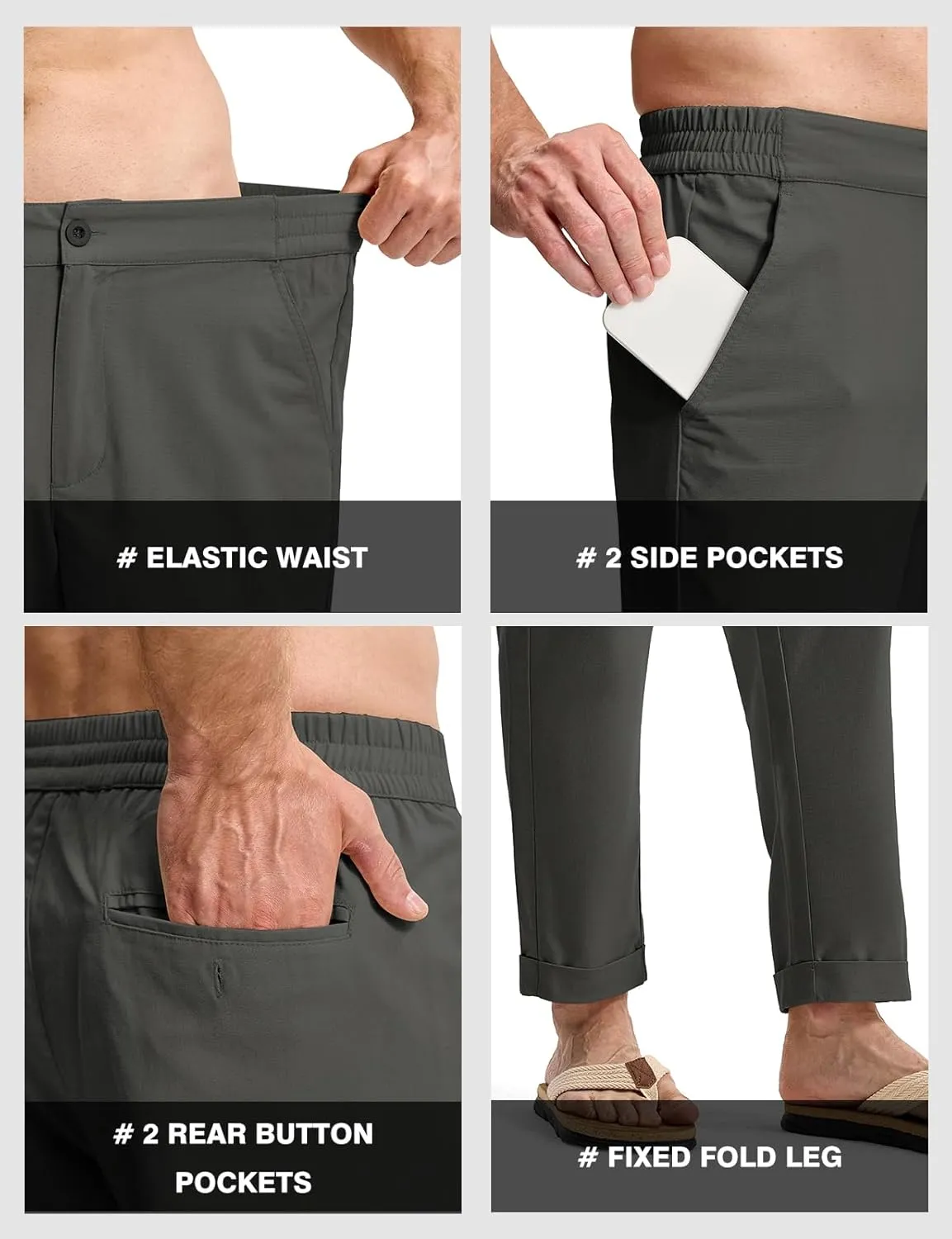 TBMPOY Mens Linen Pants Casual Lightweight Beach Summer Pants Elastic Waist Slim Fit Trousers