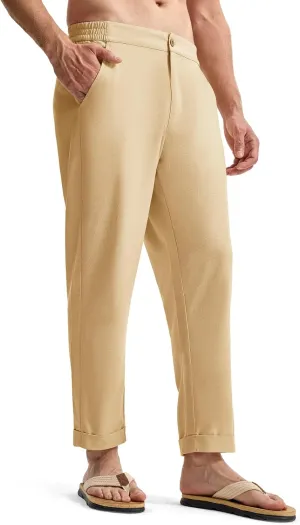 TBMPOY Mens Linen Pants Casual Lightweight Beach Summer Pants Elastic Waist Slim Fit Trousers