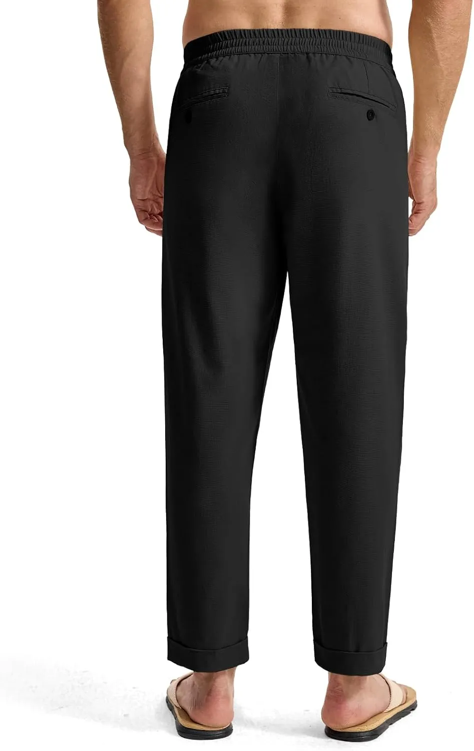 TBMPOY Mens Linen Pants Casual Lightweight Beach Summer Pants Elastic Waist Slim Fit Trousers