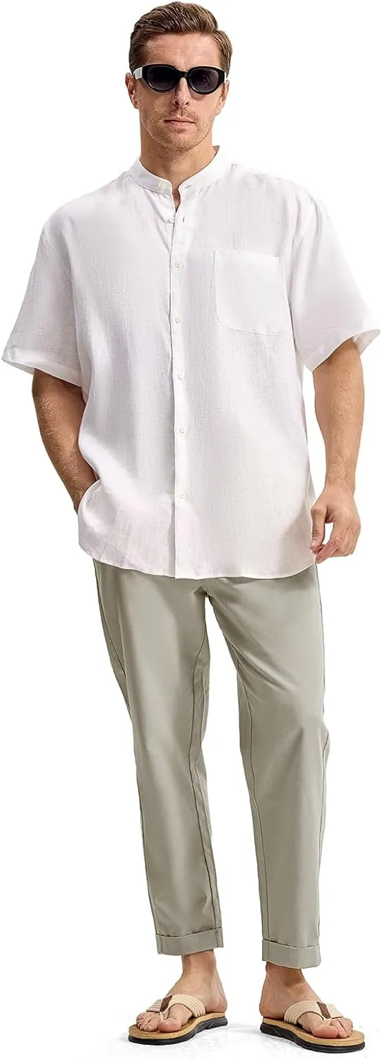 TBMPOY Mens Linen Pants Casual Lightweight Beach Summer Pants Elastic Waist Slim Fit Trousers