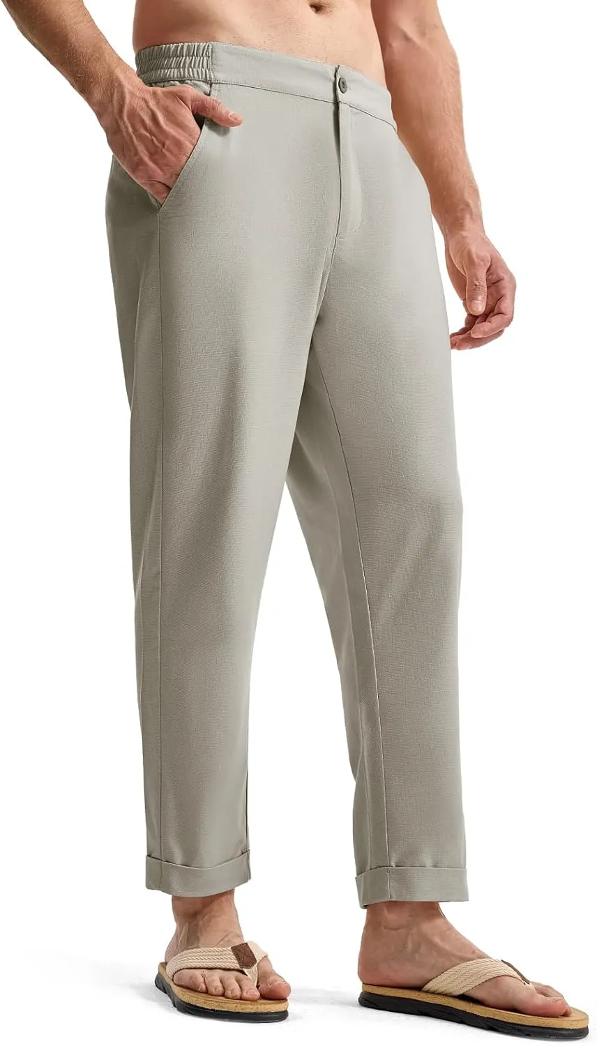 TBMPOY Mens Linen Pants Casual Lightweight Beach Summer Pants Elastic Waist Slim Fit Trousers