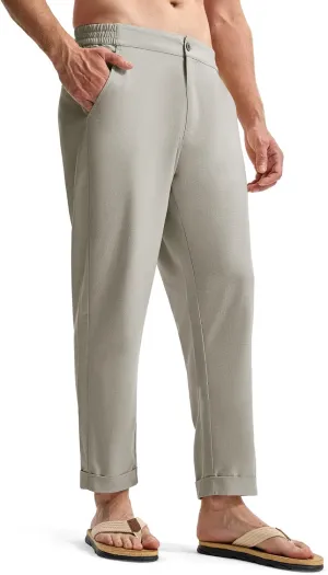 TBMPOY Mens Linen Pants Casual Lightweight Beach Summer Pants Elastic Waist Slim Fit Trousers