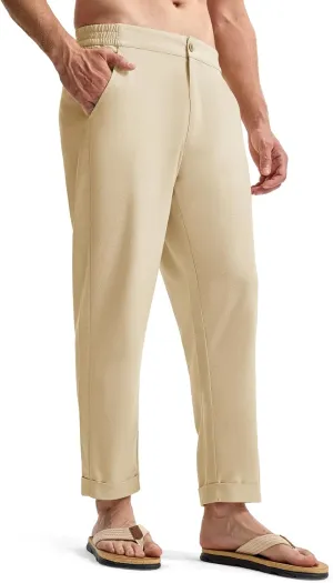 TBMPOY Mens Linen Pants Casual Lightweight Beach Summer Pants Elastic Waist Slim Fit Trousers