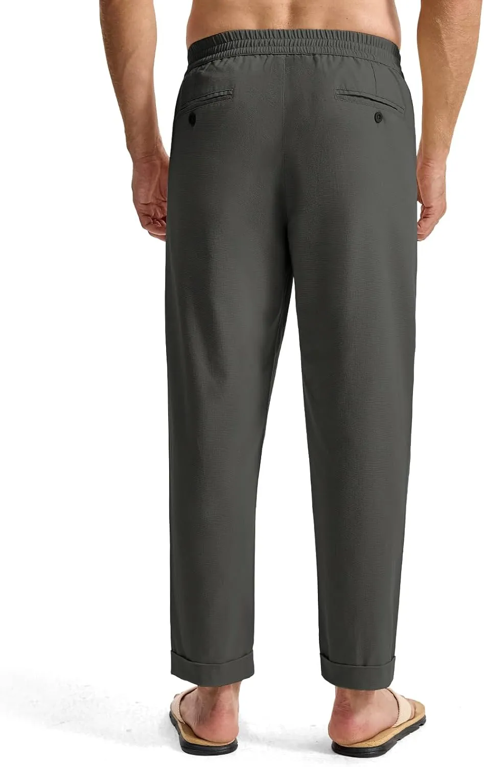 TBMPOY Mens Linen Pants Casual Lightweight Beach Summer Pants Elastic Waist Slim Fit Trousers