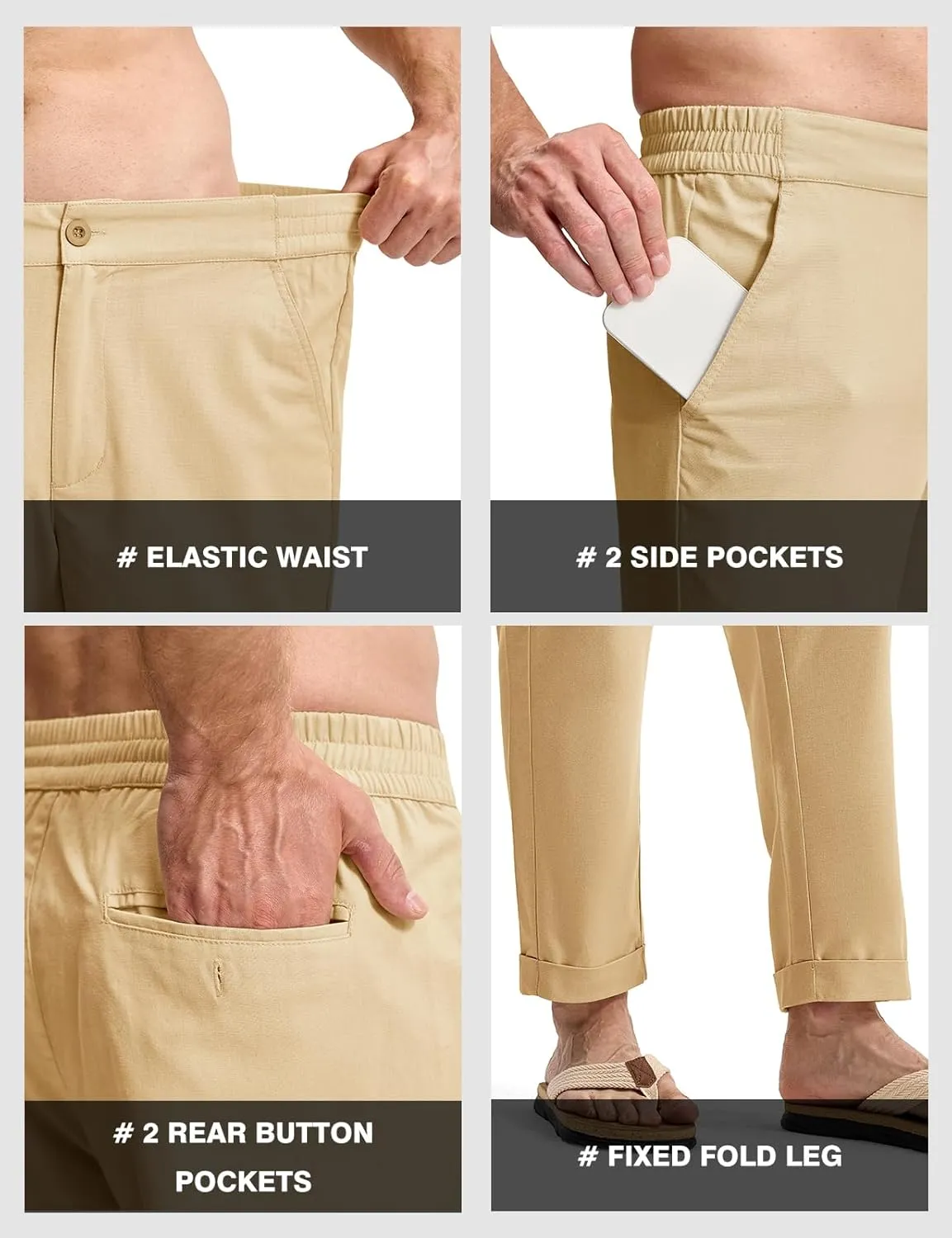 TBMPOY Mens Linen Pants Casual Lightweight Beach Summer Pants Elastic Waist Slim Fit Trousers