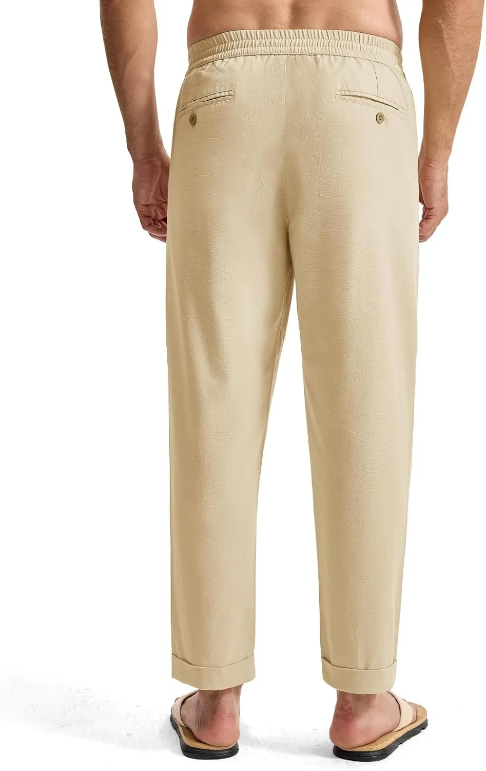 TBMPOY Mens Linen Pants Casual Lightweight Beach Summer Pants Elastic Waist Slim Fit Trousers