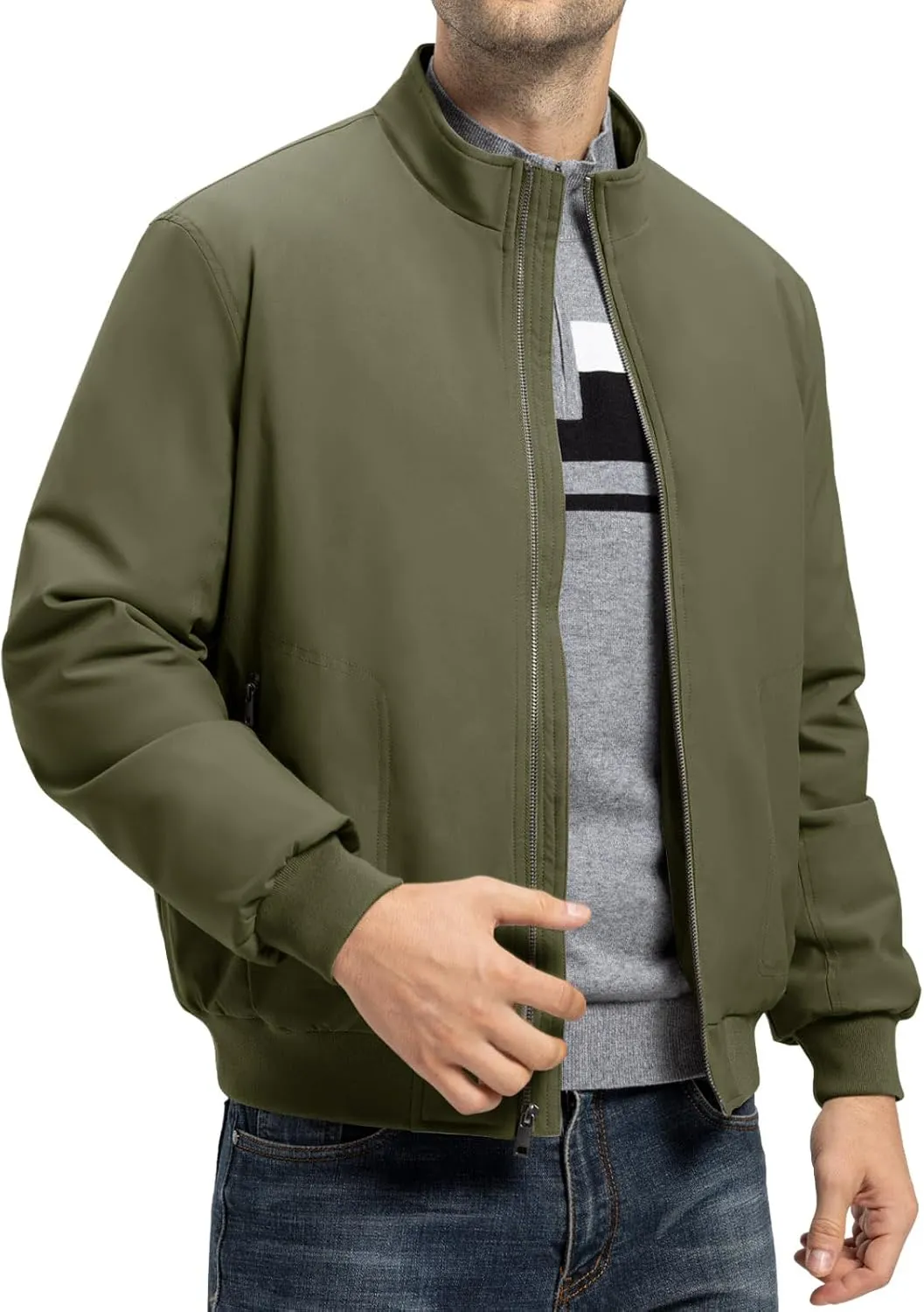 TBMPOY Men's Winter Lightweight Bomber Jackets Water Resistant Fall Casual Windbreakers Quilted Full Zip Windproof Work Coats