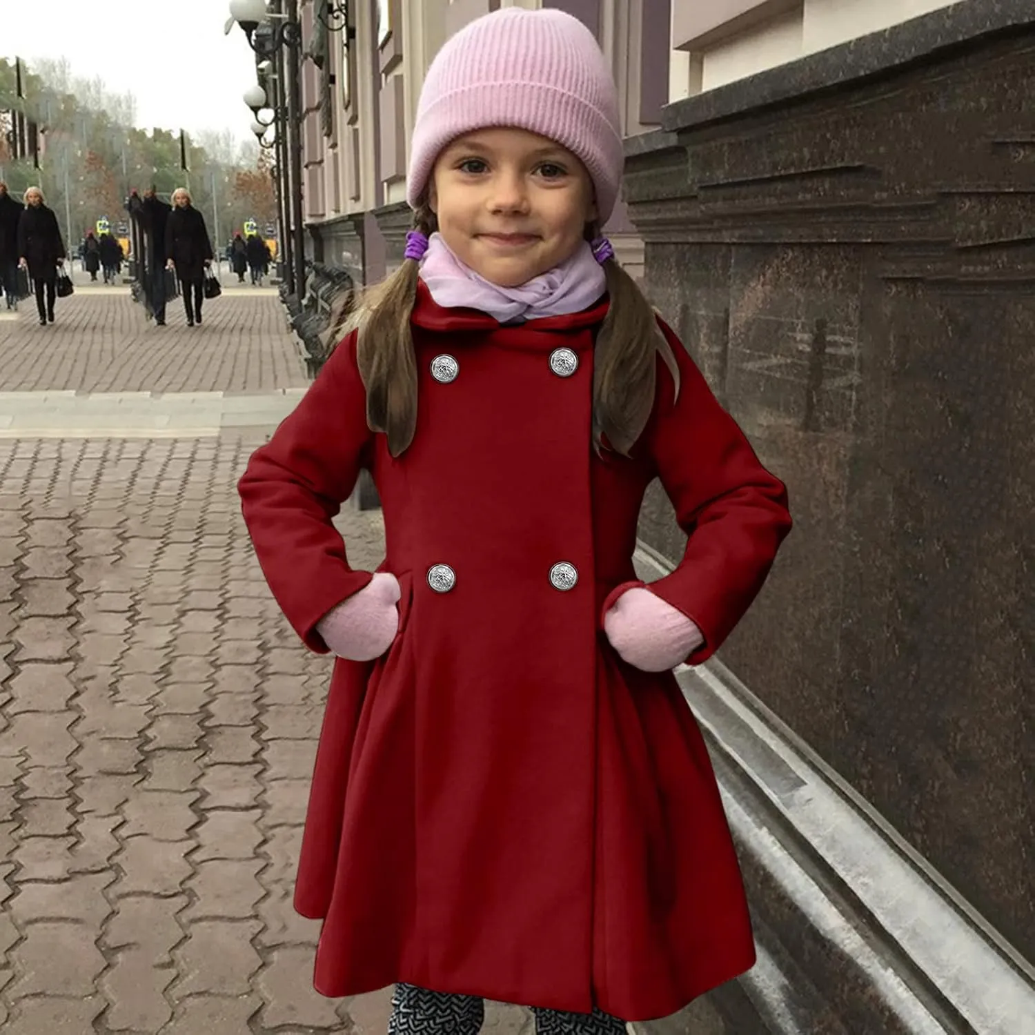 Toddler Girls  Coat Faux Wool Double Breasted Trench Jacket Warm Solid Outwear Peacoat for 16 Years