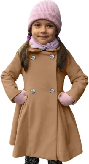 Toddler Girls  Coat Faux Wool Double Breasted Trench Jacket Warm Solid Outwear Peacoat for 16 Years