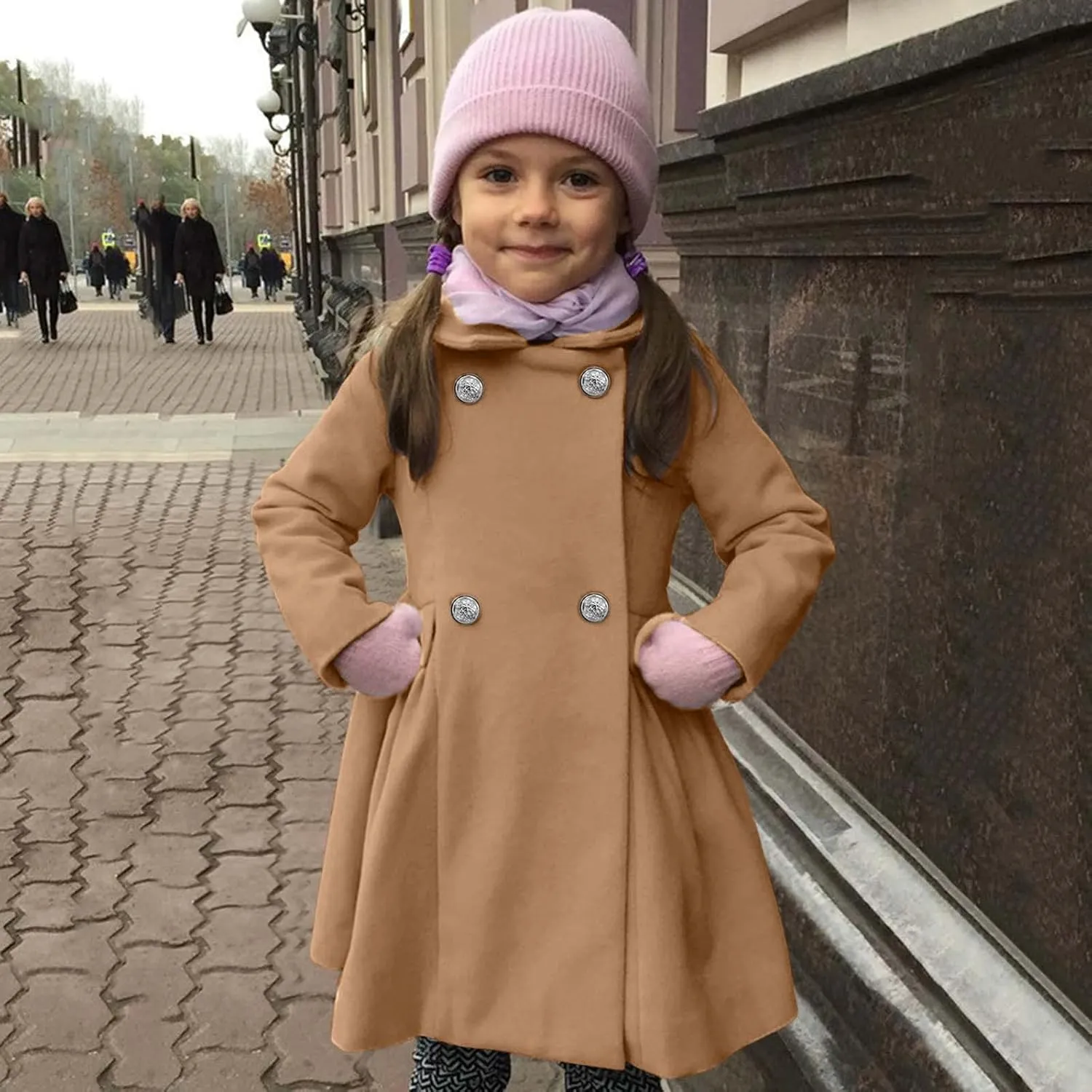 Toddler Girls  Coat Faux Wool Double Breasted Trench Jacket Warm Solid Outwear Peacoat for 16 Years