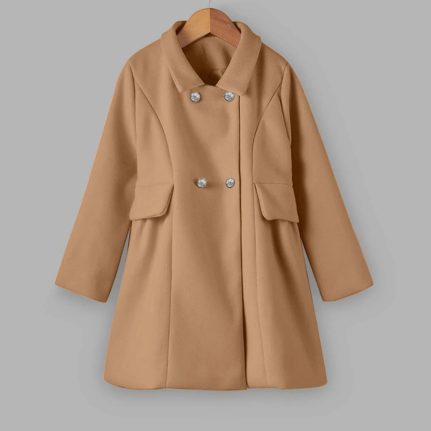 Toddler Girls  Coat Faux Wool Double Breasted Trench Jacket Warm Solid Outwear Peacoat for 16 Years