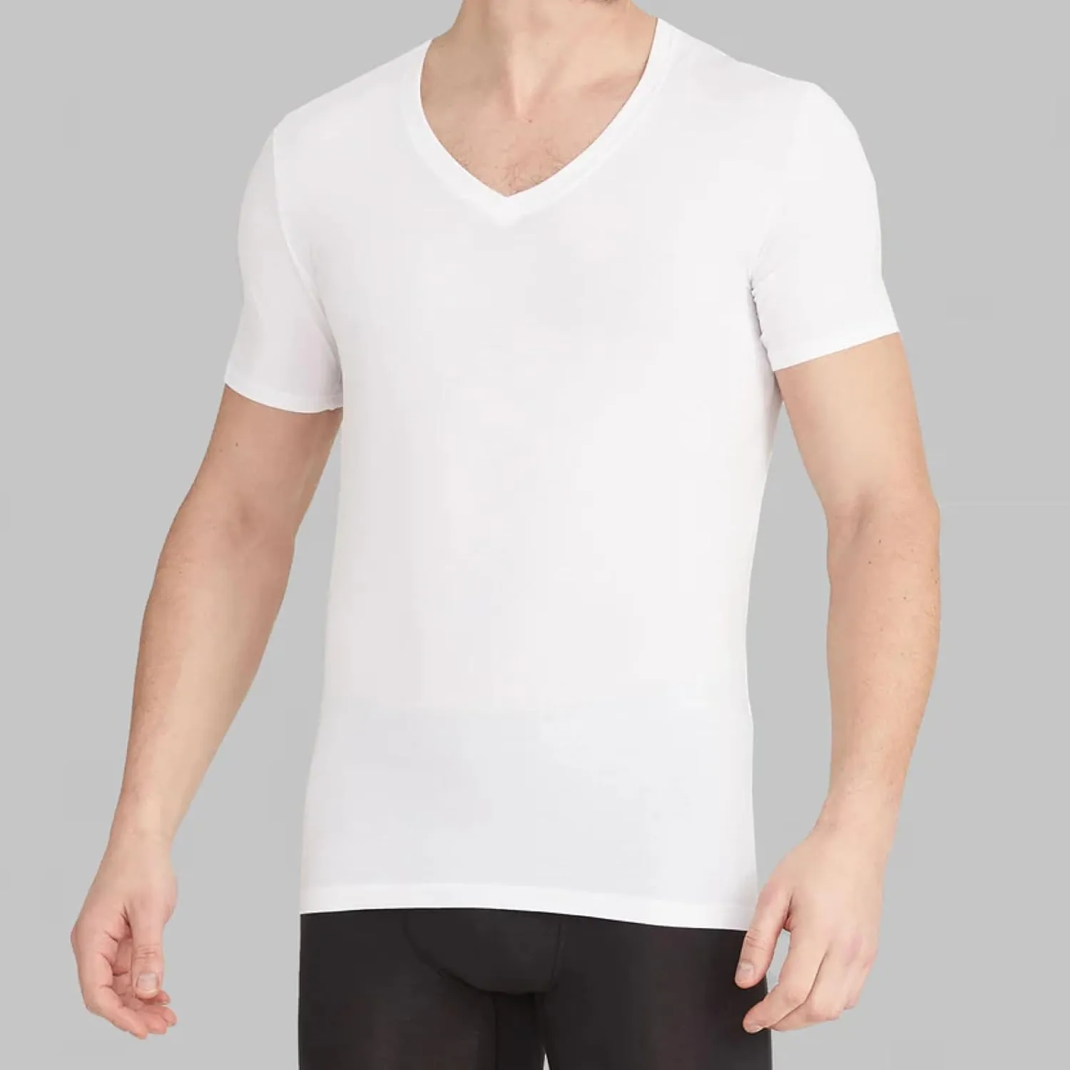 Tommy John Men's Supima Cool Cotton Deep V-Neck Shirt, Soft Stretch Fabric, Stay-Tuck Design, Short Sleeve Undershirt