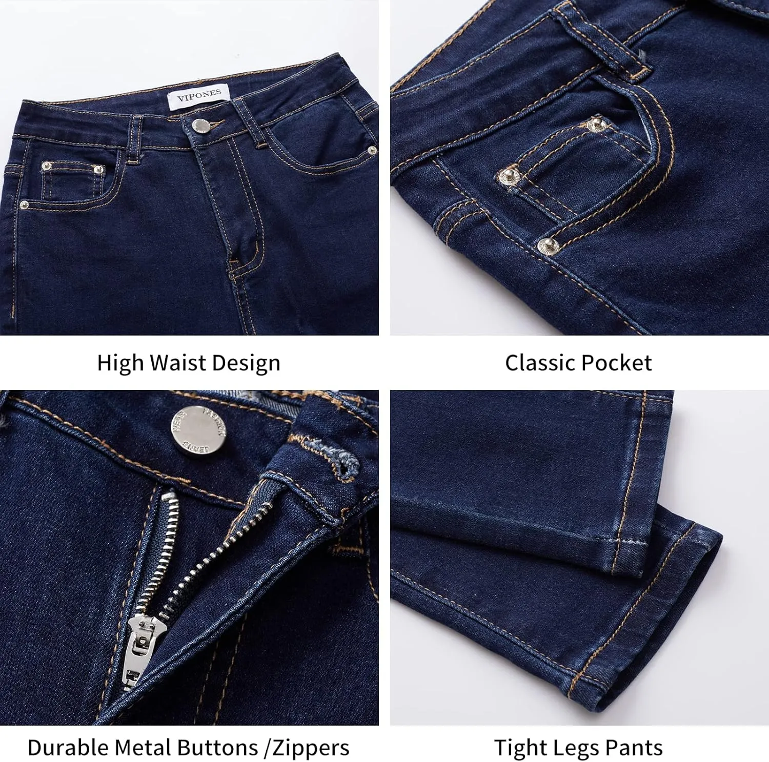 VIPONES Women Jeans High Waisted Skinny Stretchy Soft Slim Fit Distressed Comfy Classic Jeggings Denim Pants