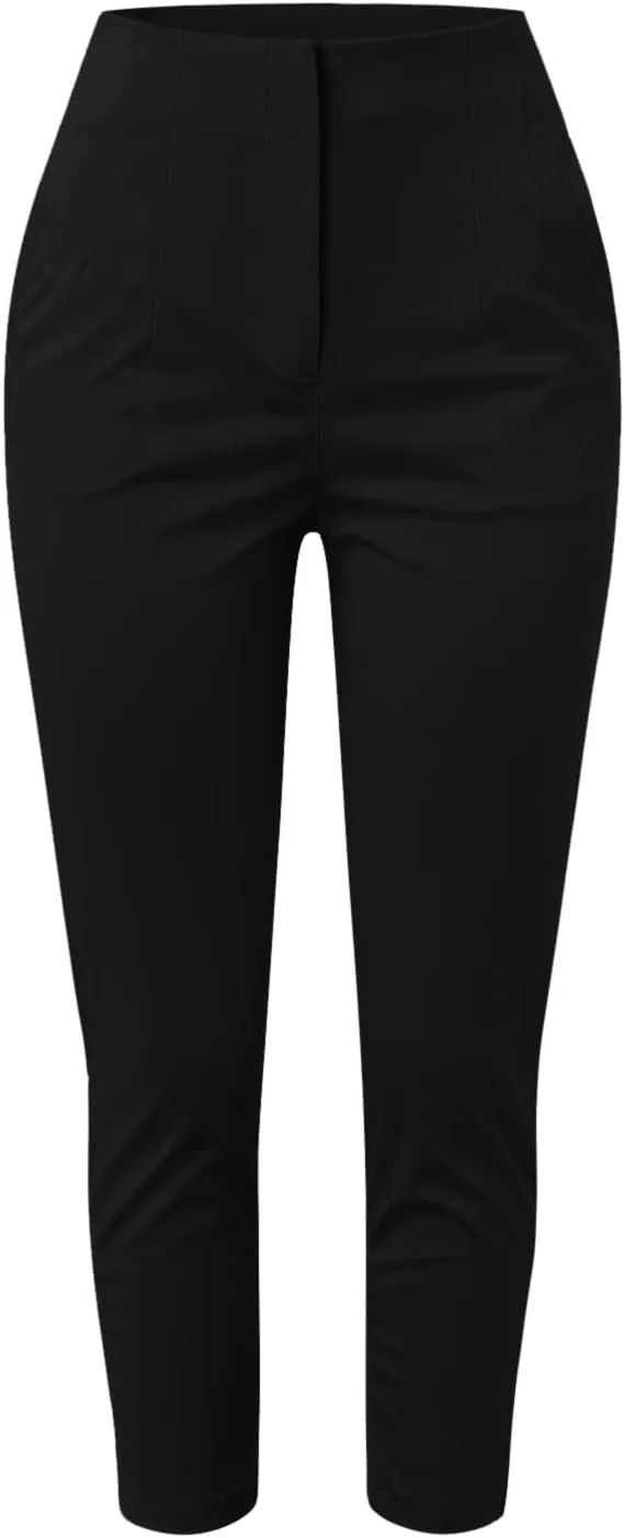 Women High Waist Cropped Work Pants Solid Zipper Trouser Pant Casual Baggy Elastic Waist Trouser Women Comfort