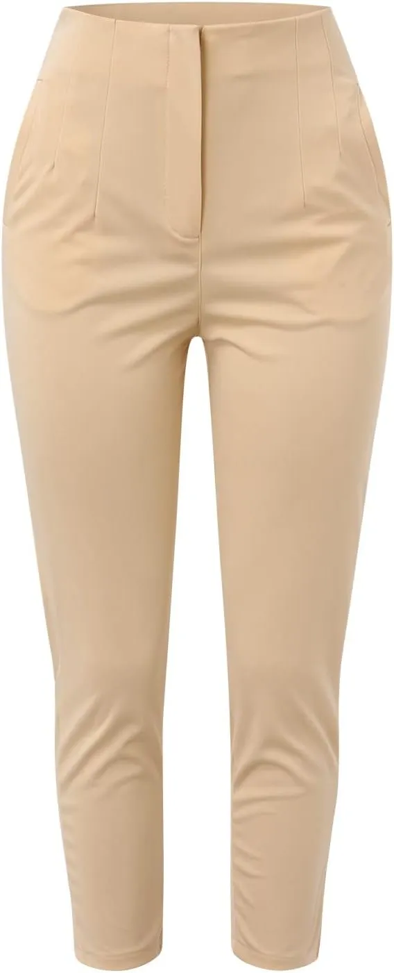 Women High Waist Cropped Work Pants Solid Zipper Trouser Pant Casual Baggy Elastic Waist Trouser Women Comfort