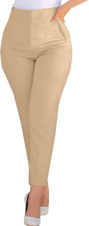 Women High Waist Cropped Work Pants Solid Zipper Trouser Pant Casual Baggy Elastic Waist Trouser Women Comfort