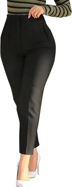 Women High Waist Cropped Work Pants Solid Zipper Trouser Pant Casual Baggy Elastic Waist Trouser Women Comfort