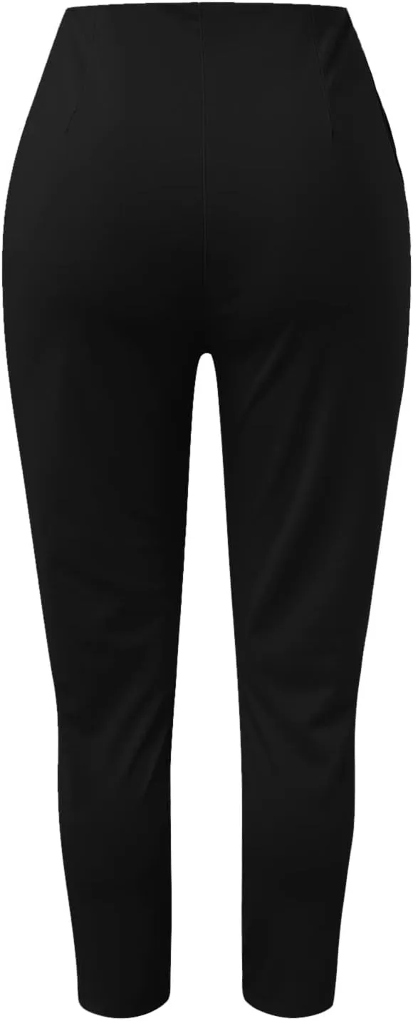 Women High Waist Cropped Work Pants Solid Zipper Trouser Pant Casual Baggy Elastic Waist Trouser Women Comfort
